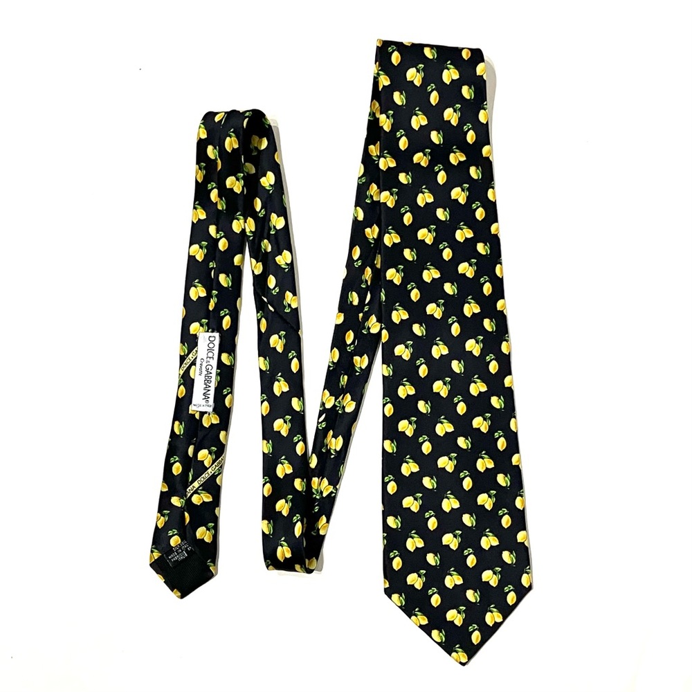 Dolce & Gabbana Silk Lemon Print Black Tie